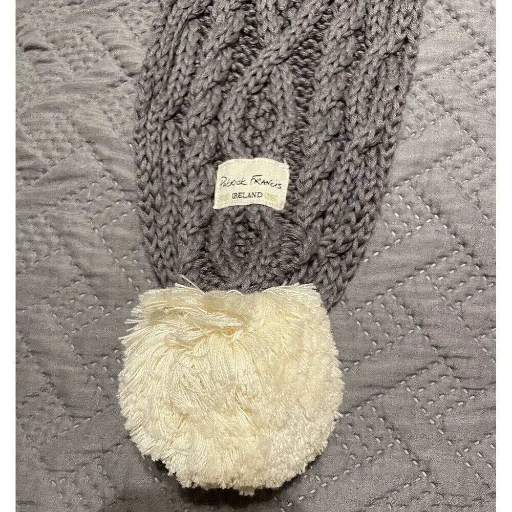 Aran Pom Pom Knit Scarf Patrick Francis Irish 65.5 inches in length
